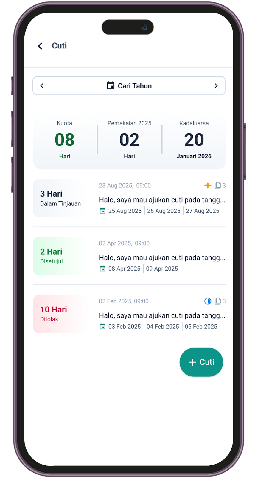 cuti setengah hari